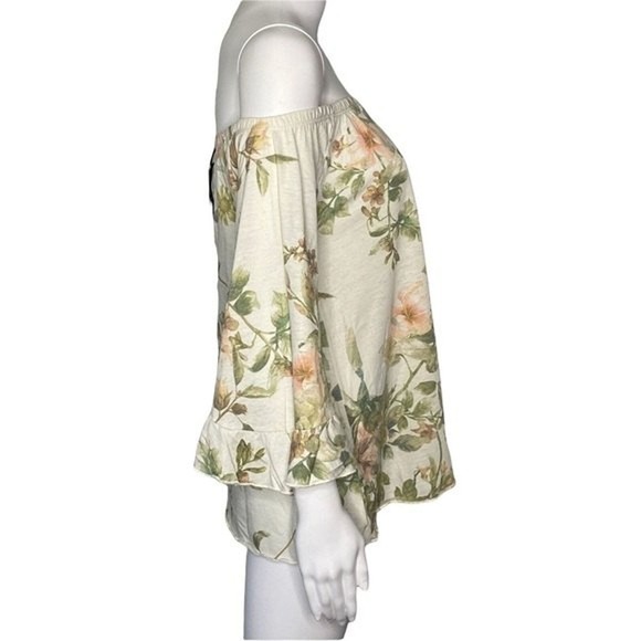 Chaser Shirt Womens Medium Cream Green Floral Off Shoulder Blouse Botanical - Picture 2 of 7